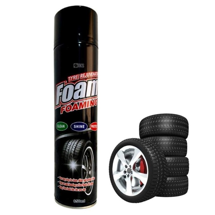 Spray SIKS Tip Spuma Pentru Curatare, Protectie Si Stralucire Cauciucuri Auto, Solutie Detailing Si Tratament Cauciuc, 650 ML, Incolor