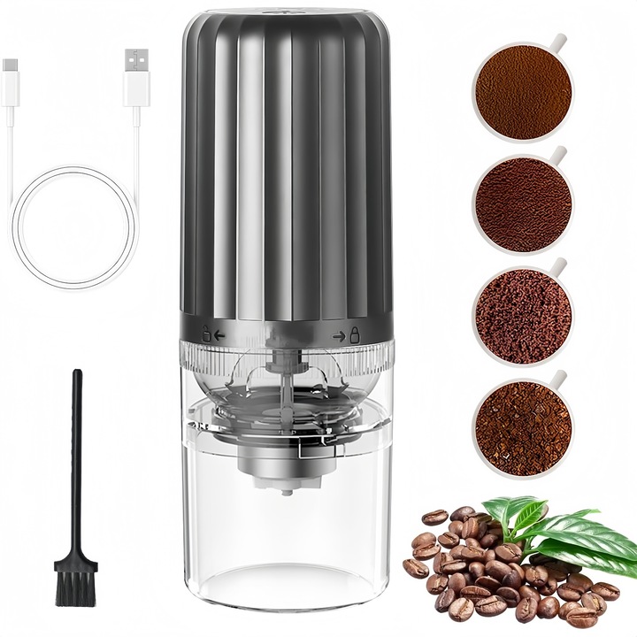 Преносима електрическа мелничка Wacorresi, 25 г, 13 W, регулиране на дебелината, презареждаща се чрез USB, компактен дизайн