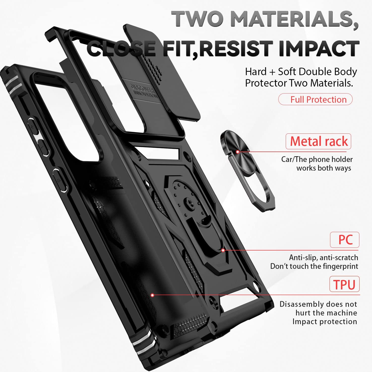 Husa protectie telefon, OTTOOPPXIN®, TPU/Policarbonat, Rezistenta la socuri, Pentru Samsung Galaxy S25 Ultra, Negru