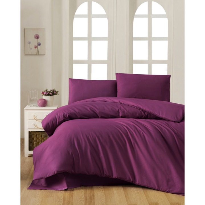 Paplanhuzat/2 párnahuzat szett SZÍNES PAMUT, pamut, lila, 240x220cm/60x60cm