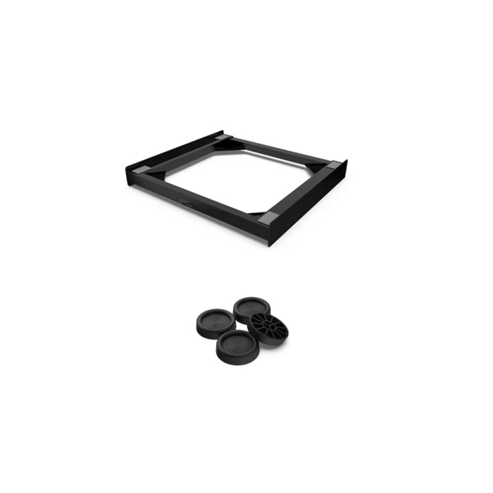 Set Kit universal de suprapunere a masinii de spalat si a uscatorului de rufe, 4 picioruse antivibratii, Meliconi, Negru