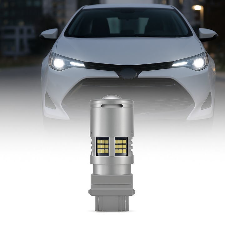 LED izzó T20 / W21W / 7440 DRL nappali menetfény izzószállal, 30W, 2800LM, 6000K hideg fehér, 36 SMD 3030, beépített ventilátor, integrált Canbus, nincs kiégett izzó hiba, 12V AutoREY® Premium