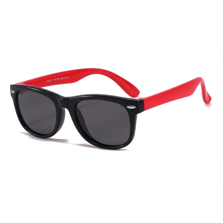 Детски слънчеви очила, поляризирани лещи, гъвкави, черно/червено, 3-9 години