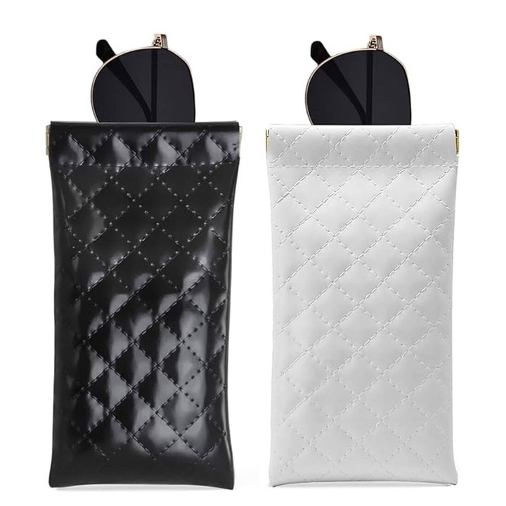 Set de 2 etuiuri pentru ochelari, piele, negru+alb, 180x85mm