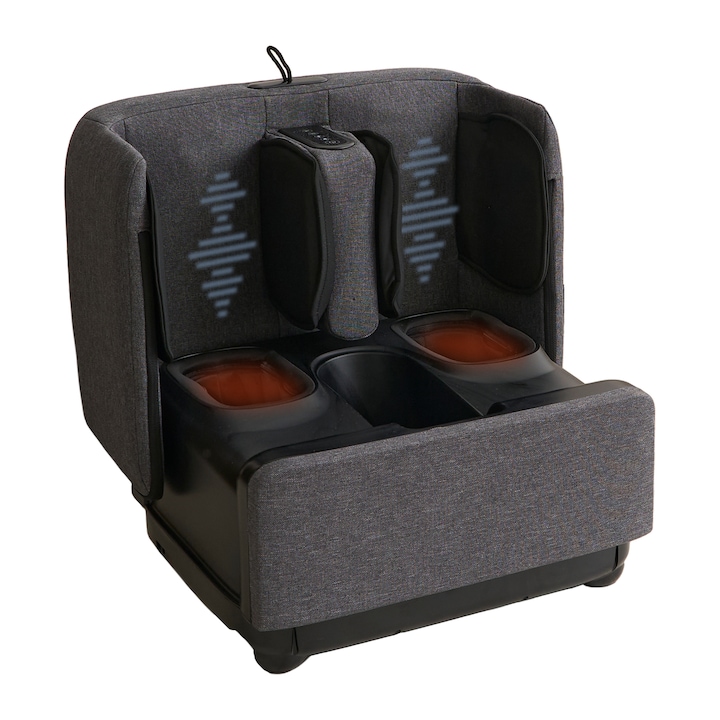 Масажор за крака и прасци, GESS PUF 3-в-1, Инфрачервена топлина, Въздушна компресия, Вибрация, Сив