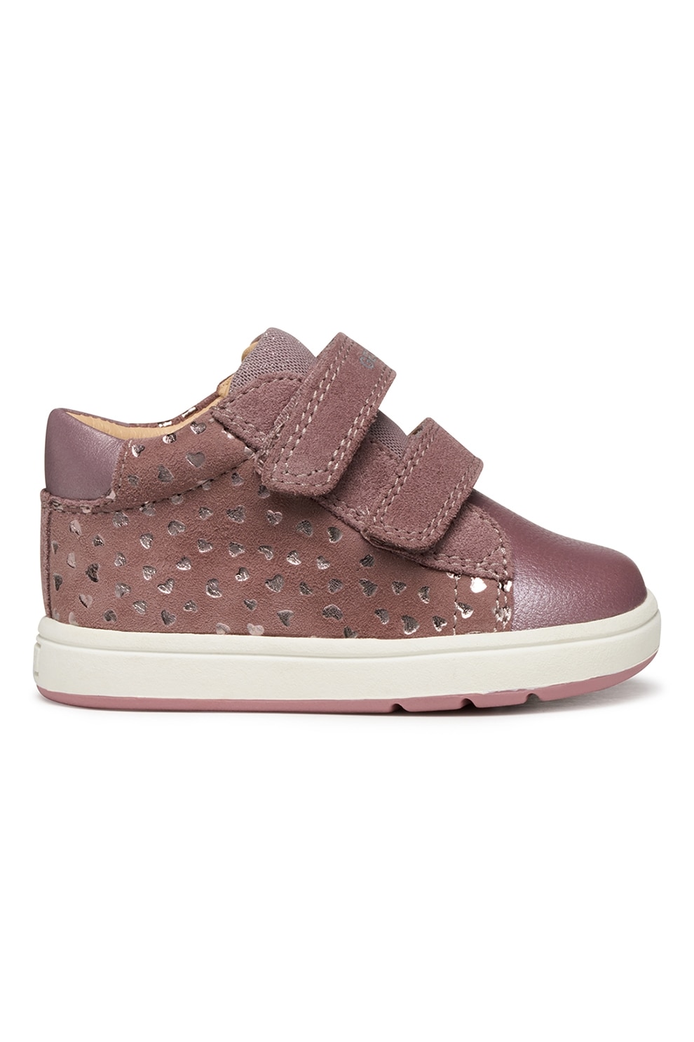 Geox, Pantofi sport cu velcro si insertii de piele intoarsa, Roz inchis, 21 EU