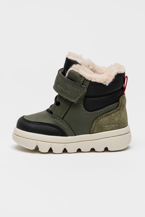 Geox, Ghete cu inchidere velcro si garnituri din piele intoarsa, Negru/Verde inchis