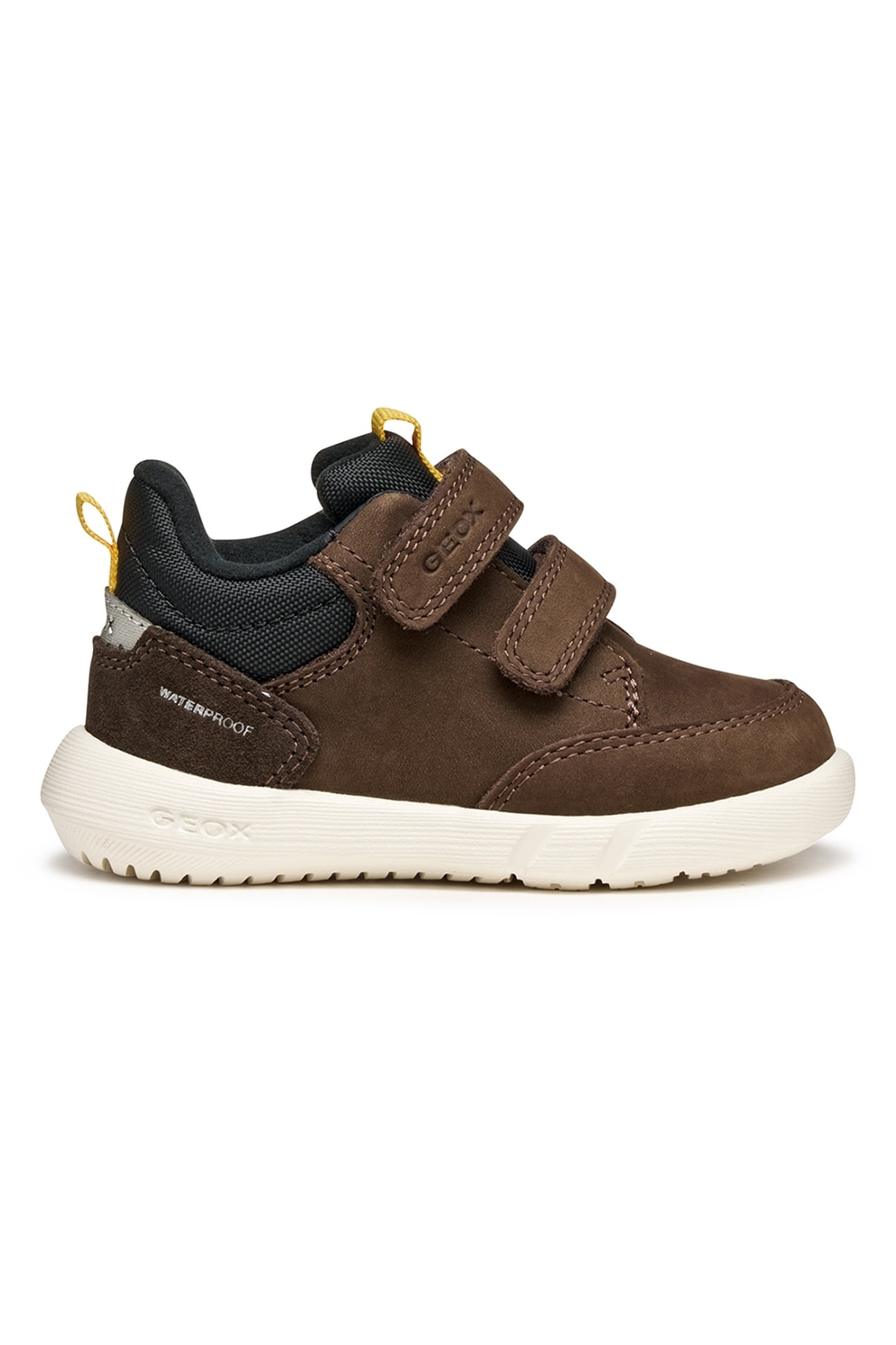 Geox, Pantofi sport impermeabili din piele nabuc si garnituri din material sintetic, Maro, 20 EU