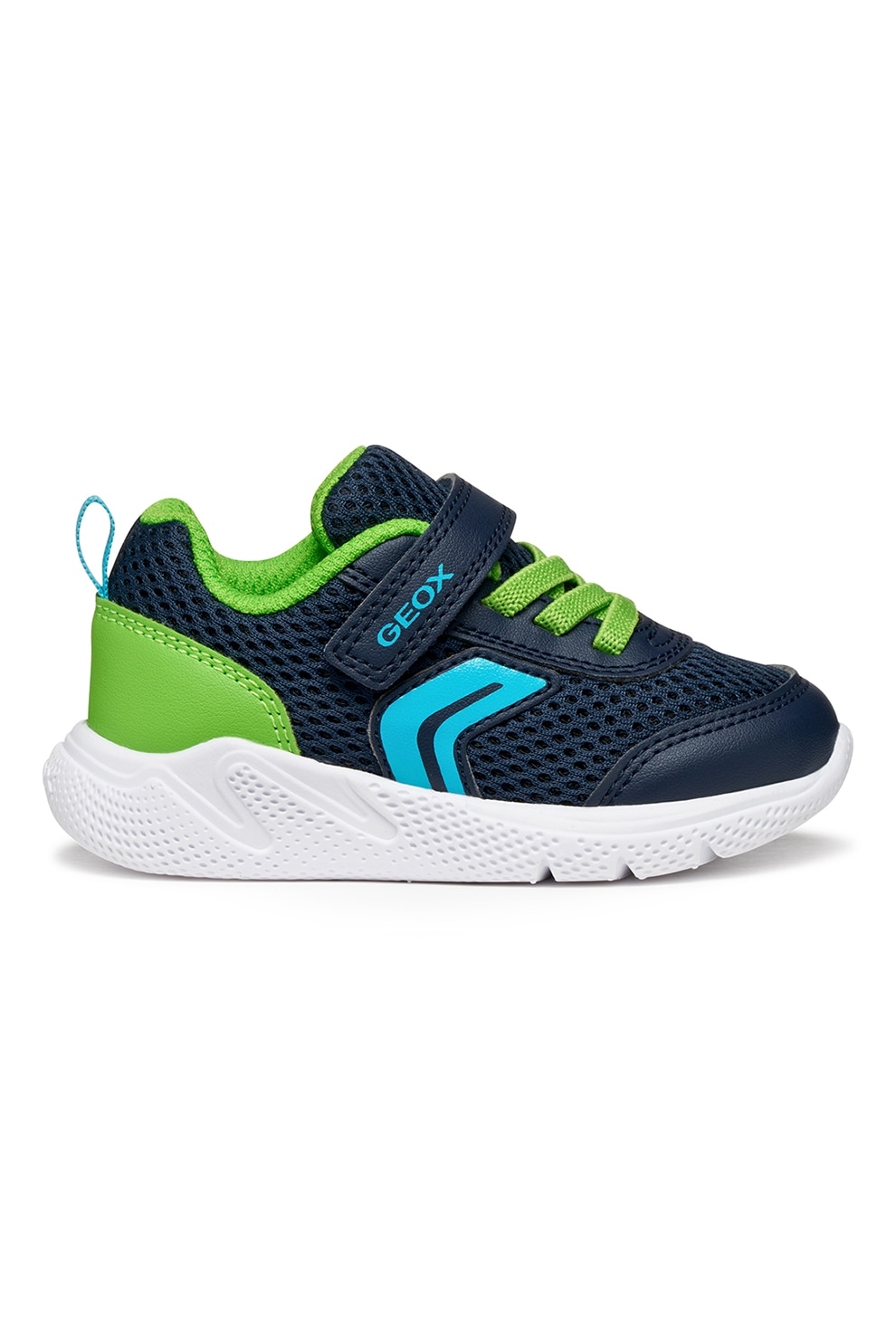 Geox, Pantofi sport Sprintye din plasa si insertii din piele ecologica, Verde electric, Bleumarin, 20 EU