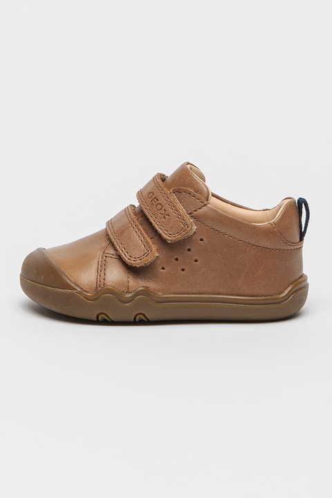 Geox, Pantofi sport Steppieup din piele cu inchidere velcro, Caramel