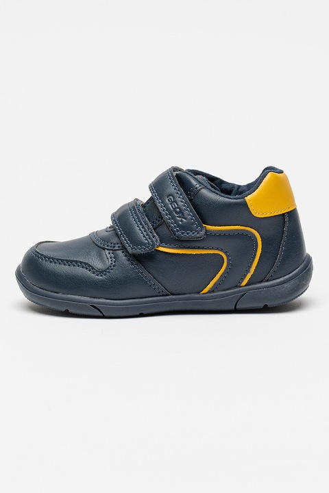 Geox, Pantofi sport cu velcro si logo Zapito, Maro deschis/Bleumarin