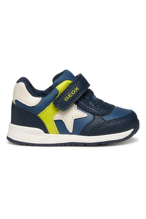 Geox, Pantofi sport Rishon cu inchidere velcro, Verde lime/Bleumarin