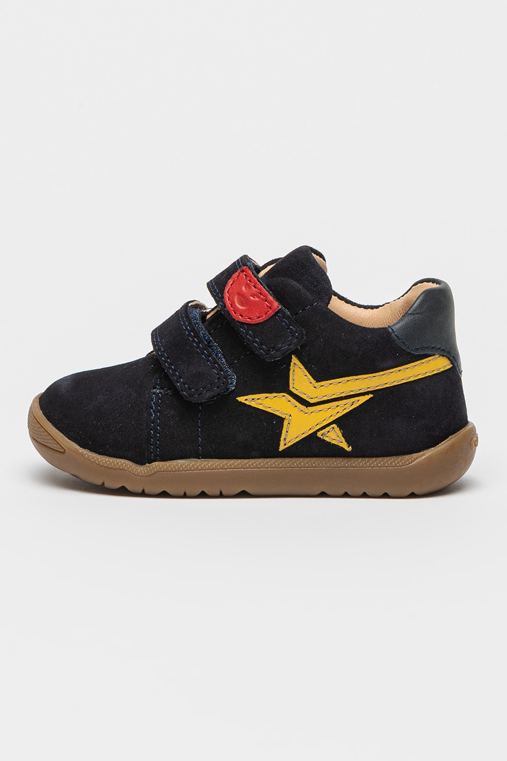Geox, Pantofi sport de piele intoarsa cu velcro, Galben, Bleumarin, 24 EU