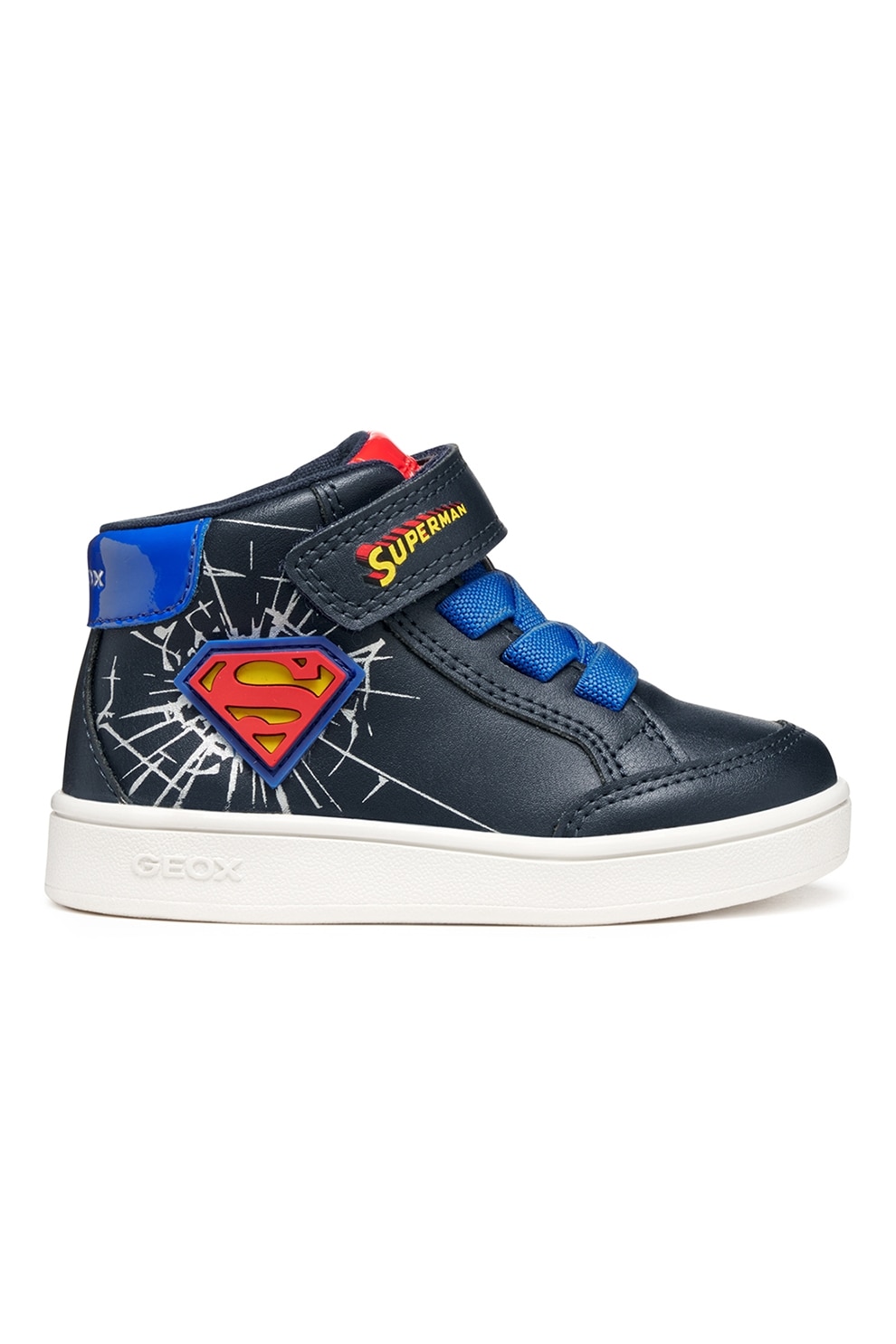 Geox, Pantofi sport din piele ecologica cu garnituri din material textil, Albastru royal, Bleumarin, 21 EU