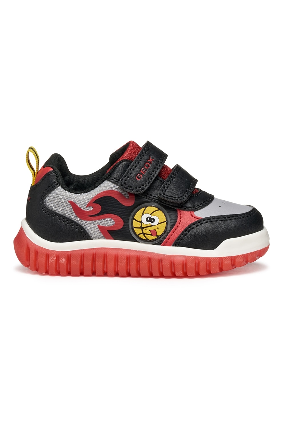 Geox, Pantofi sport din piele ecologica cu inchidere velcro, Rosu, Negru, 23 EU
