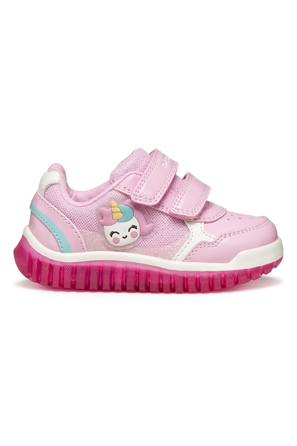Geox, Pantofi sport din piele ecologica cu model grafic si inchidere velcro, Roz, 22 EU