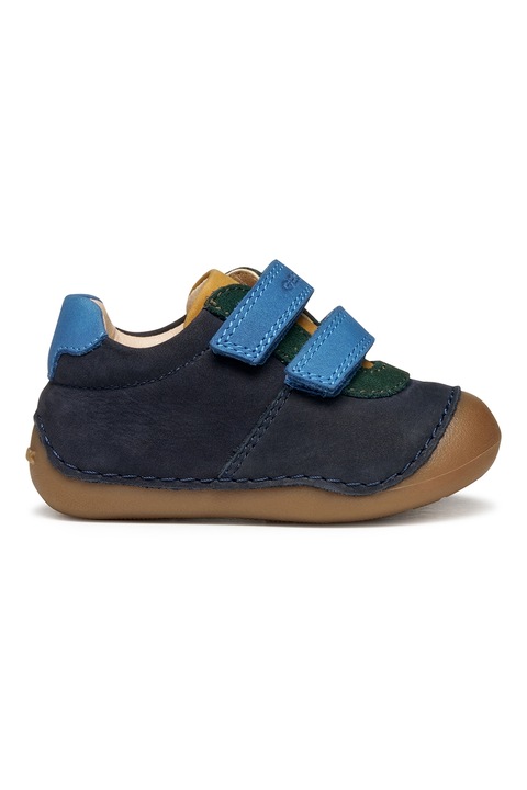 Geox, Pantofi Tutim de piele nabuc si piele intoarsa cu velcro, Bleumarin