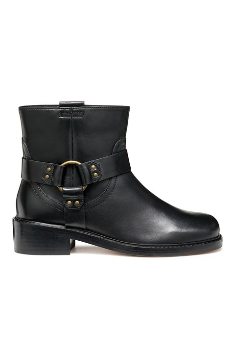 Geox, Ghete biker de piele cu varf patrat, Negru