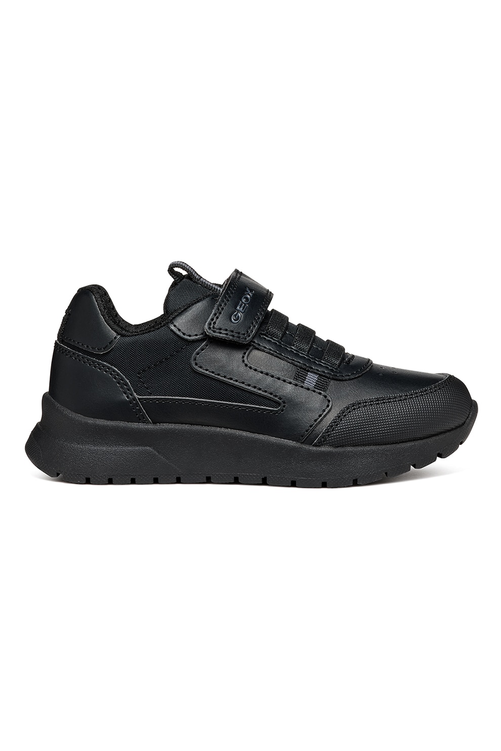 Geox, Pantofi sport de piele ecologica cu velcro, Negru, 29 EU