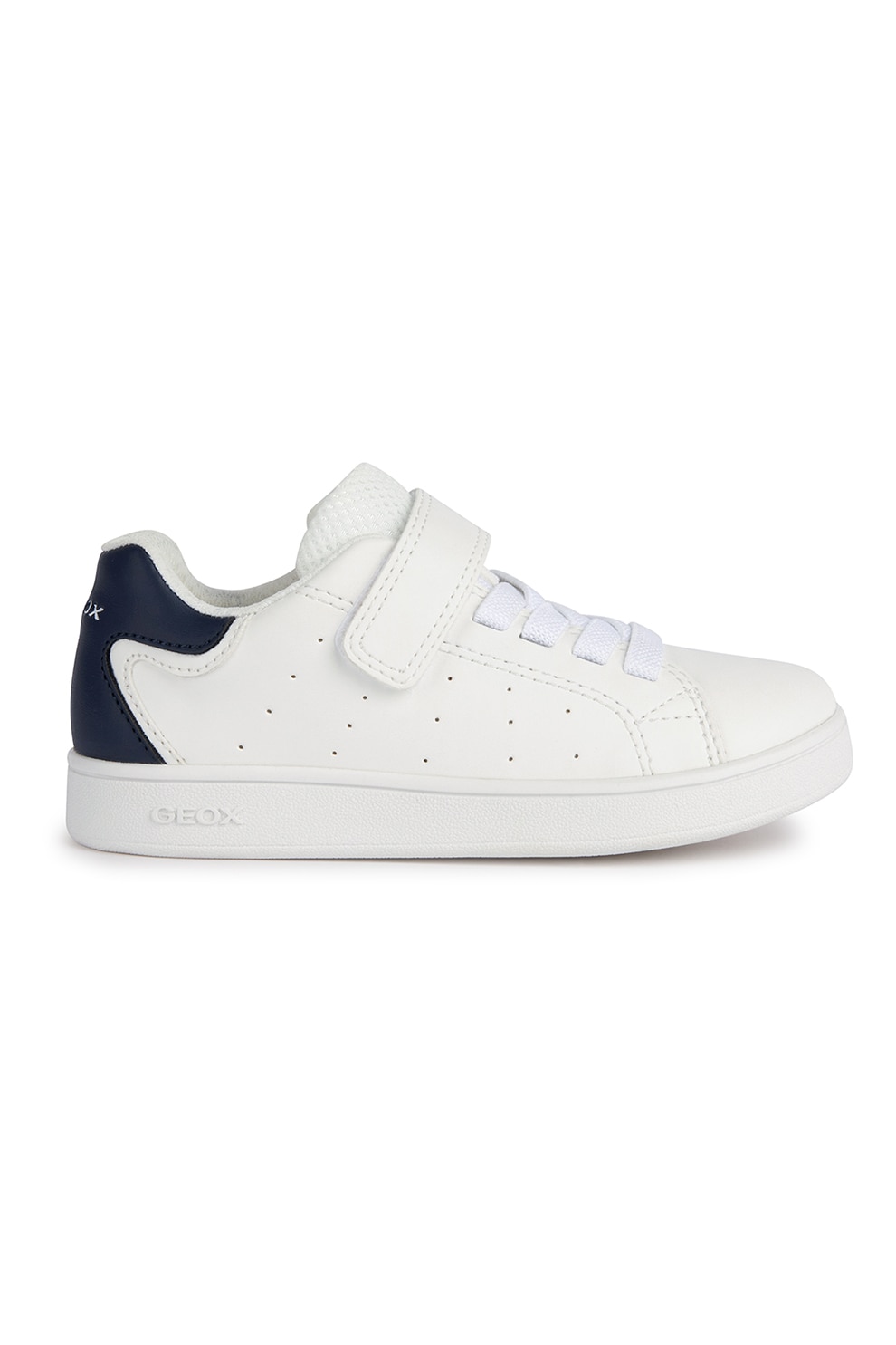 Geox, Pantofi sport cu bareta cu velcro, Alb, Bleumarin, 29 EU
