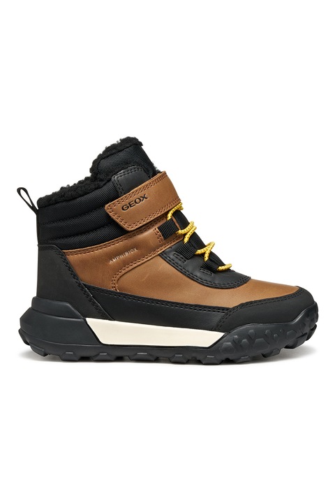 Geox, Ghete de piele ecologica cu insertii textile, Negru/Caramel, 30 EU