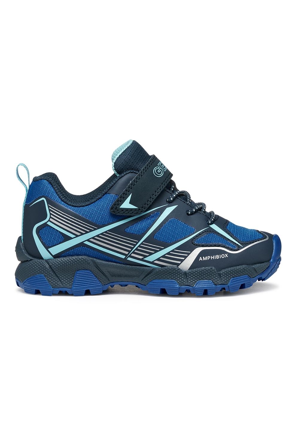 Geox, Pantofi sport impermeabili cu velcro, Albastru royal, Albastru glaciar, 24 EU