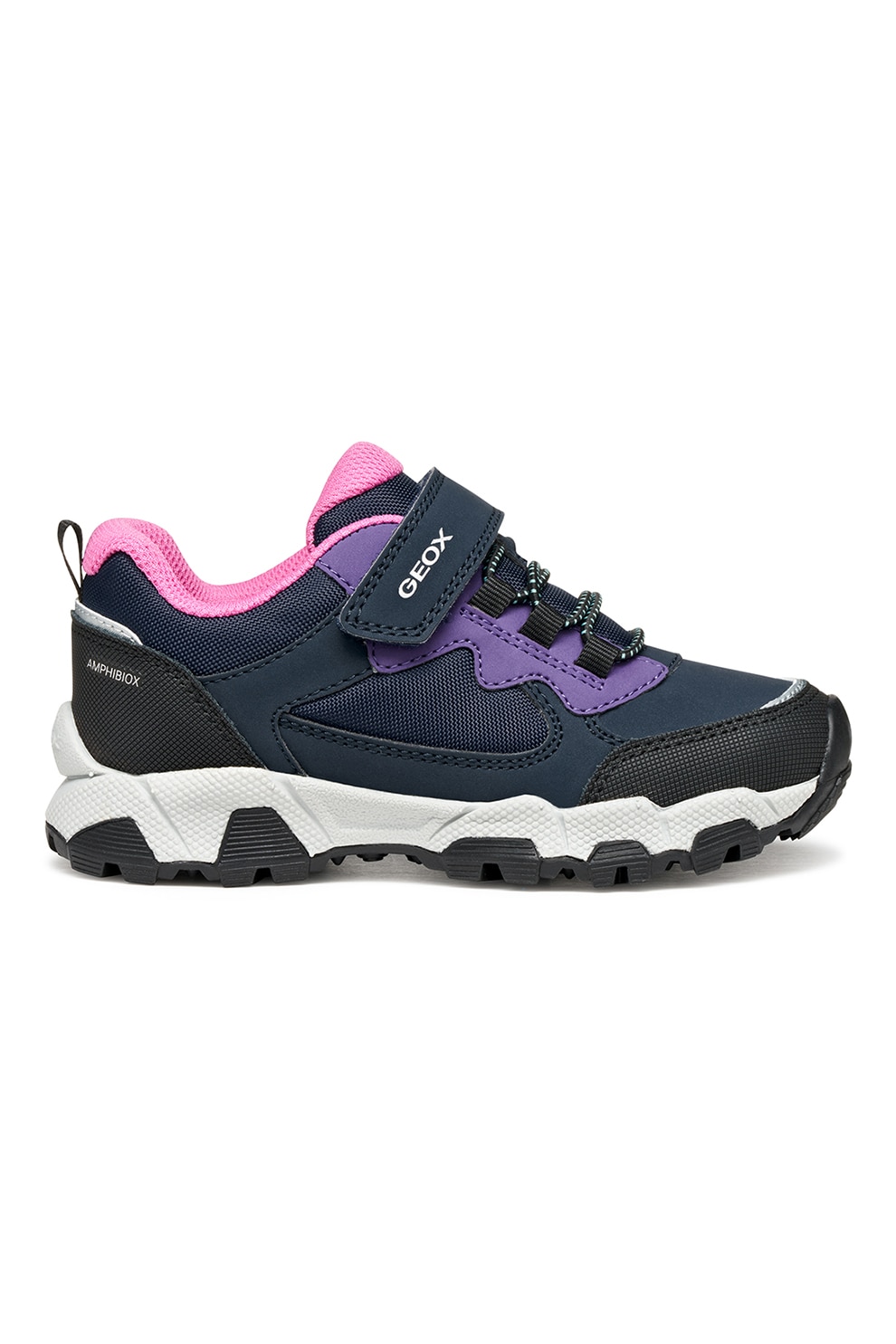 Geox, Pantofi sport din material sintetic si textil cu velcro, Negru, Violet, Bleumarin, 28 EU