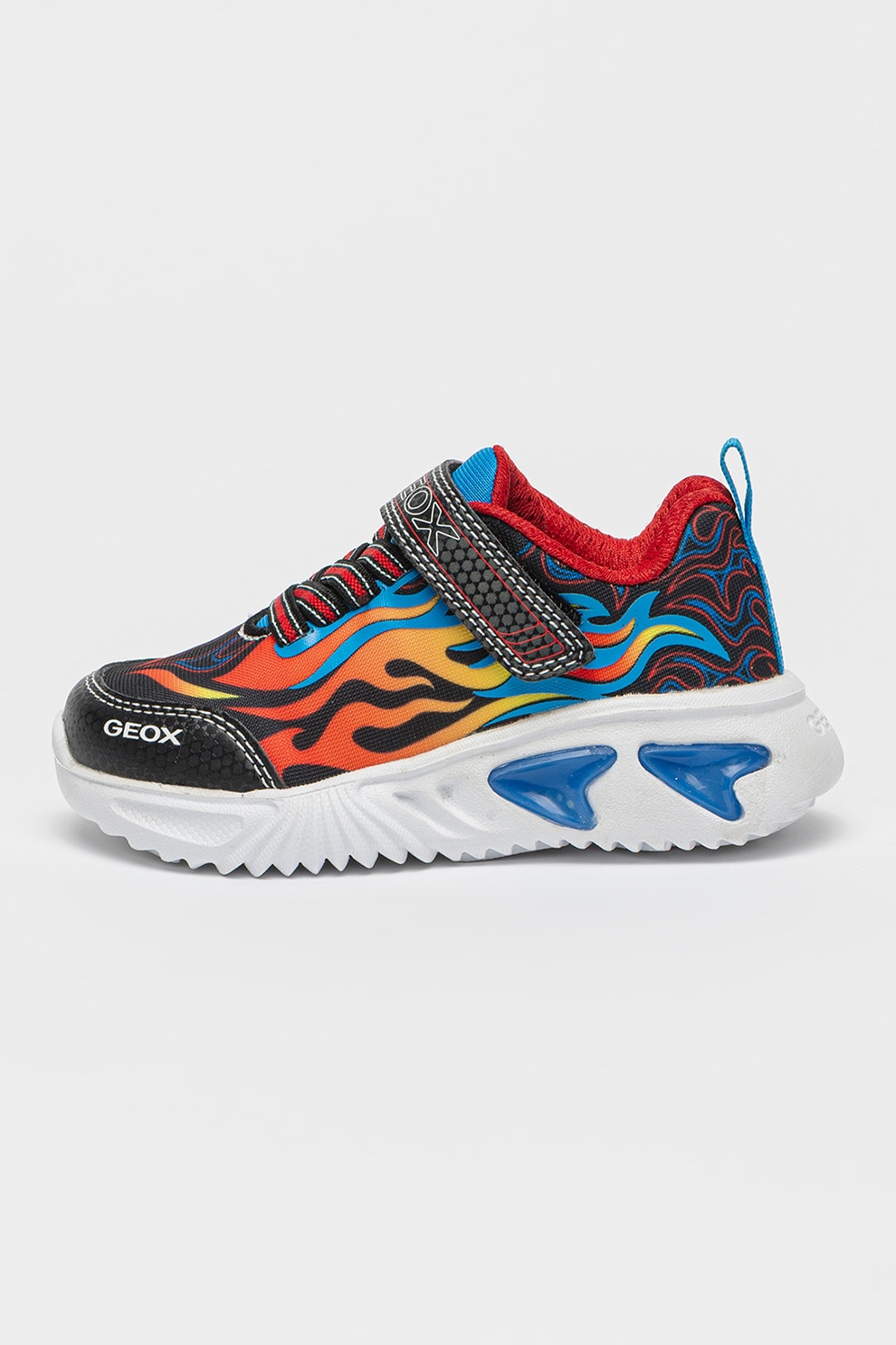 Geox, Pantofi sport cu velcro si design grafic, Rosu, Negru, Portocaliu, 32 EU