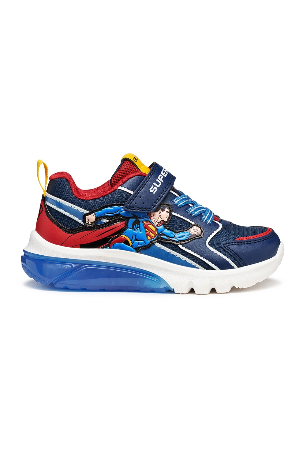 Geox, Pantofi sport cu model si LED-uri, Rosu, Albastru royal, Bleumarin, 35 EU