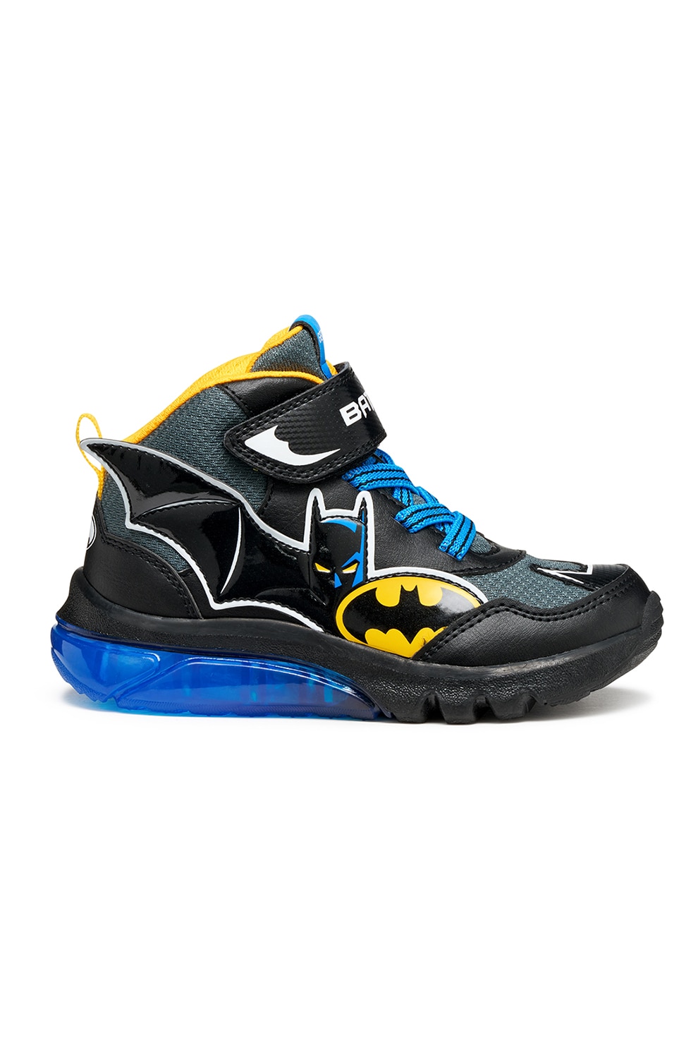 Geox, Pantofi sport cu model si LED-uri, Negru, Galben sofran, Albastru petrol, 38 EU