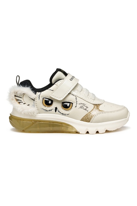Geox, Pantofi sport cu imprimeu si velcro, Auriu/Alb fildes