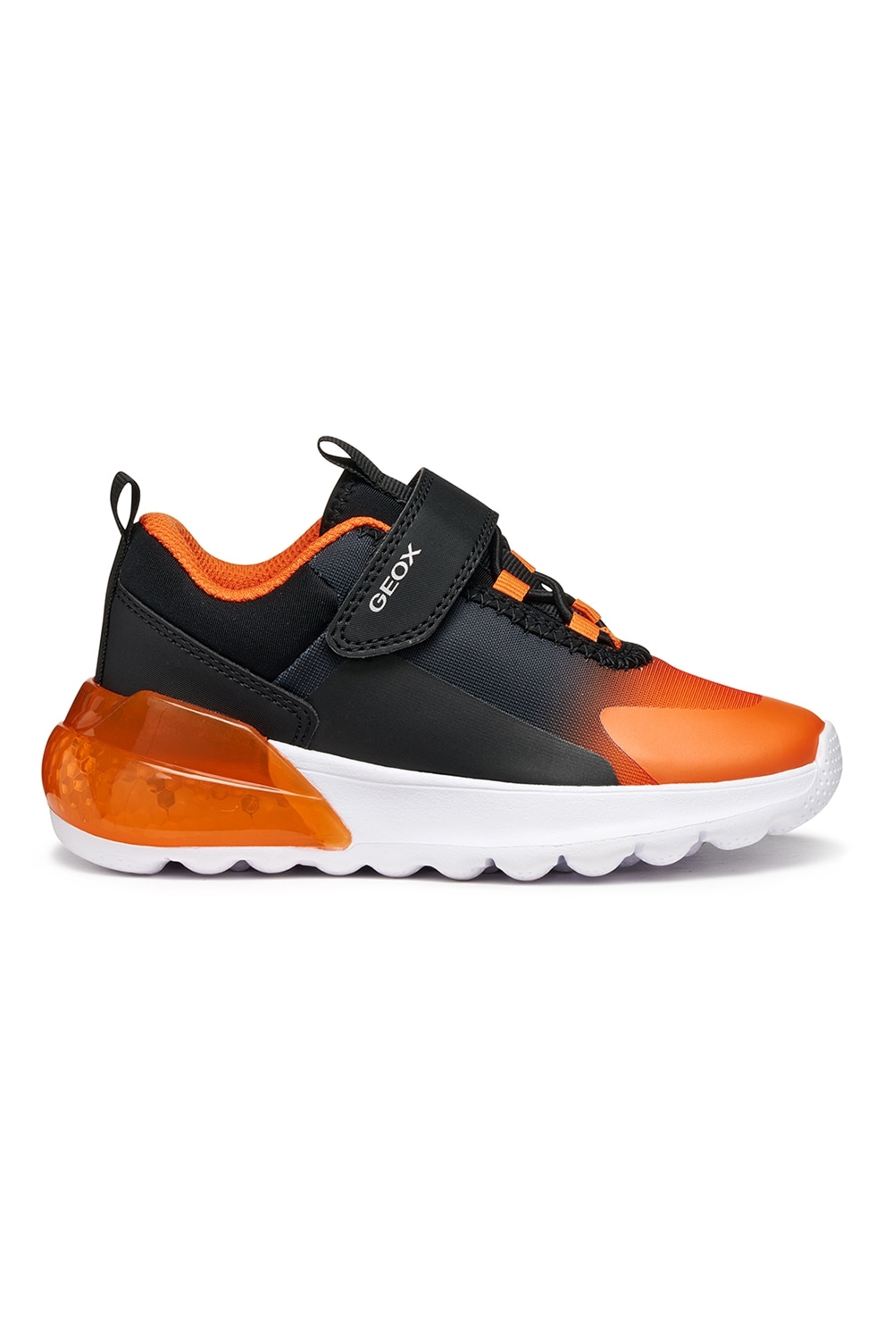 Geox, Pantofi sport cu logo si velcro, Negru, Portocaliu mandarina, 24 EU