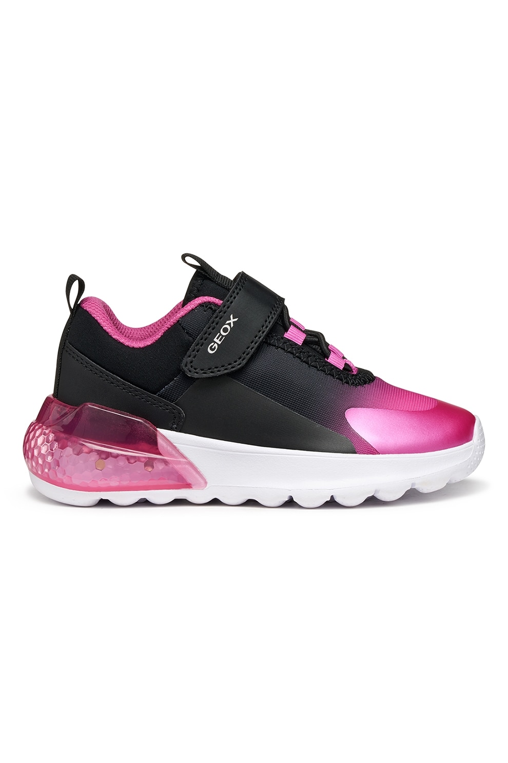 Geox, Pantofi sport cu logo si velcro, Negru, Roz deschis, 24 EU