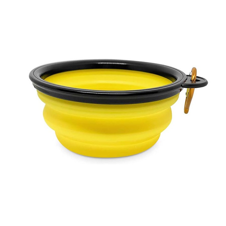 Összecsukható kisállattálak, 350 ml, szilikon, sárga, patentgombokkal