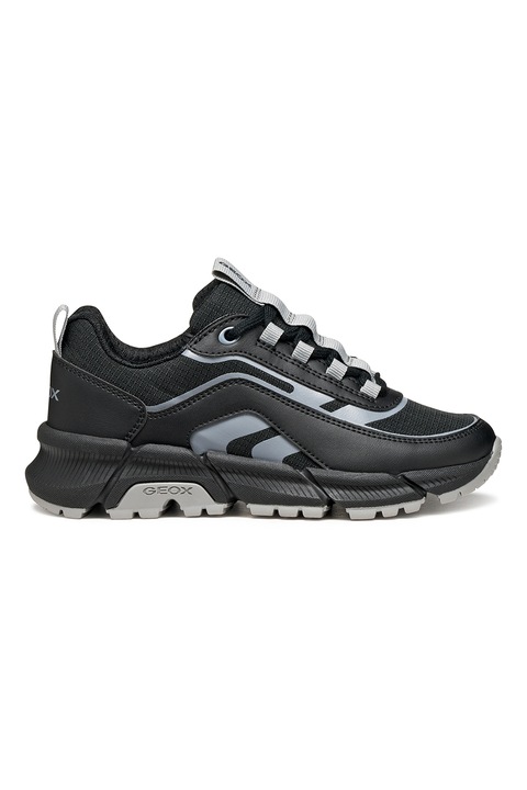Geox, Pantofi sport de piel ecologica, Negru/Gri deschis
