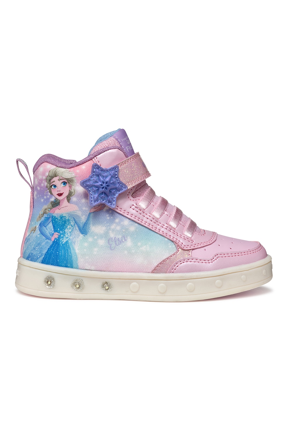Geox, Tenisi cu imprimeu si LED Elsa, Albastru pastel, Roz deschis, 35 EU