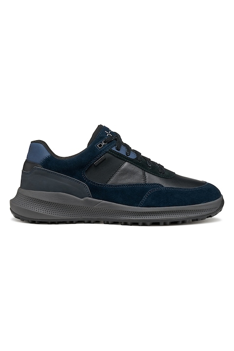 Geox, Pantofi sport impermeabili din piele si piele intoarsa, Negru/Albastru petrol