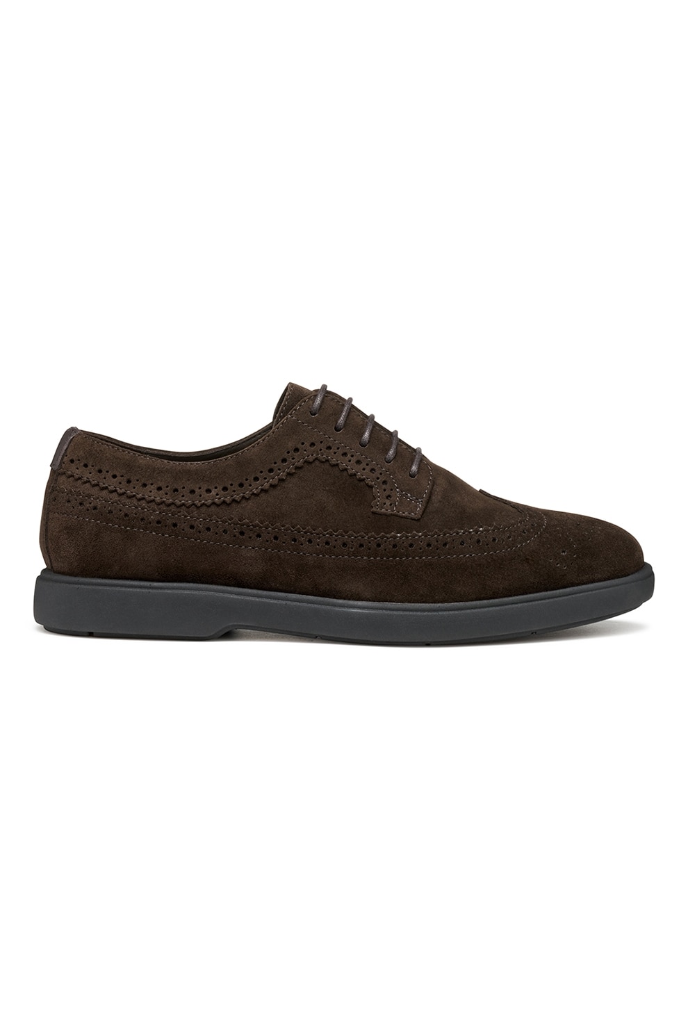 Geox, Pantofi derby de piele intoarsa cu perforatii, Maro inchis, 41