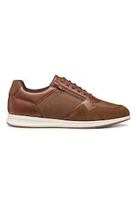 Geox, Pantofi sport cu insertii de piele intoarsa, Maro scortisoara, 46