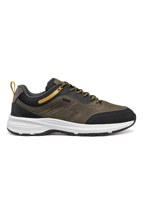 Geox, Pantofi sport low-cut de piele ecologica, Negru/Kaki
