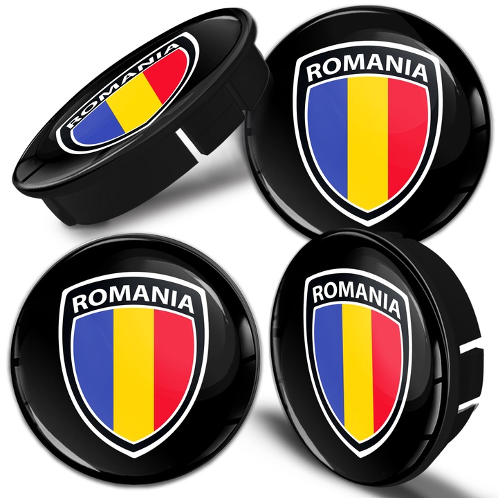 Set capace jante aliaj SkinoEu cu diametru exterior 60mm diametru interior 56mm pentru jante din aluminiu universale Drapelul Romaniei C 70