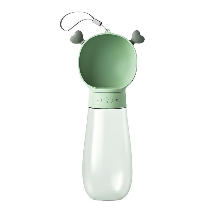 Шише за вода за кучета, зелено, 9,5x9x23 см, комплект с 1 чаша за вода за употреба на открито