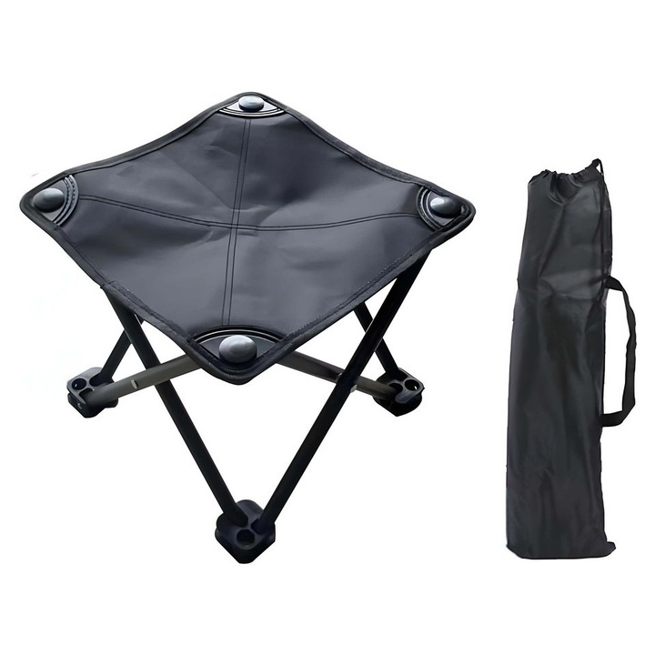 Сгъваем къмпинг стол, черен, 28x28x24см, комплект с чанта за носене
