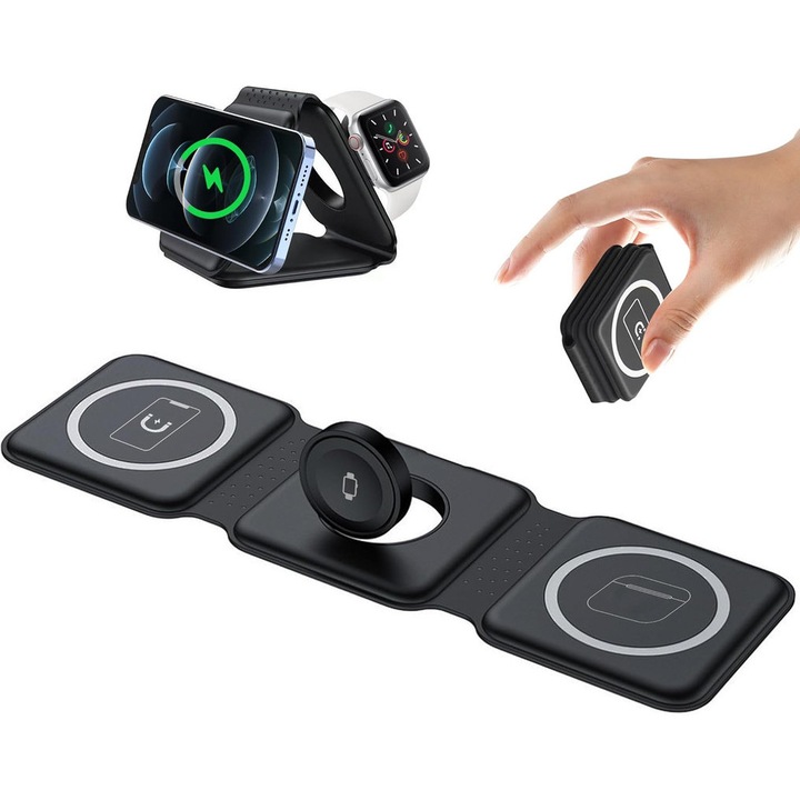 3 az 1-ben töltőállomás Apple eszközökhöz, összecsukható mágneses vezeték nélküli töltő, hordozható, többszínű