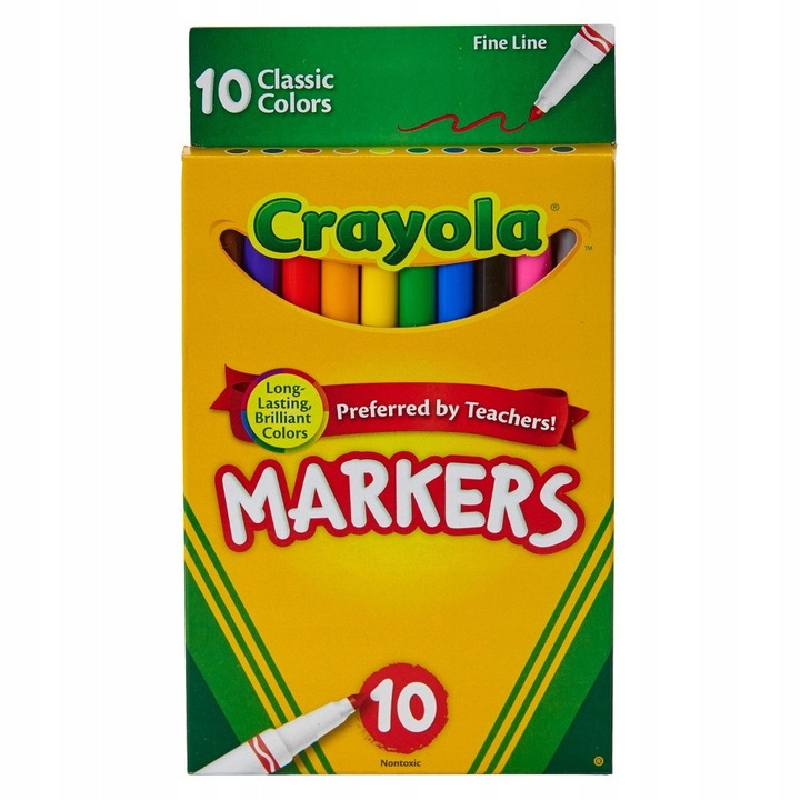 Markerii lavabili, Crayola, 10 Culori, Multicolor, 0, 5 Mm, Pentru Copii, Ideale Pentru Proiecte Artistice Si Mestesuguri, Sigur Si Netoxic