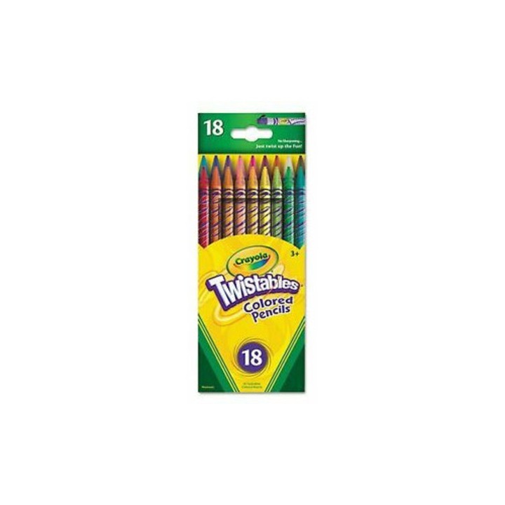 Creioane, Crayola, Twistables, Creioane Colorate, 18 Culori, Multicolor, 0, 5 Mm, Sigur Si Netoxic, Etui Transparent Pentru Depozitare, Pentru Copii, Scoala Primara