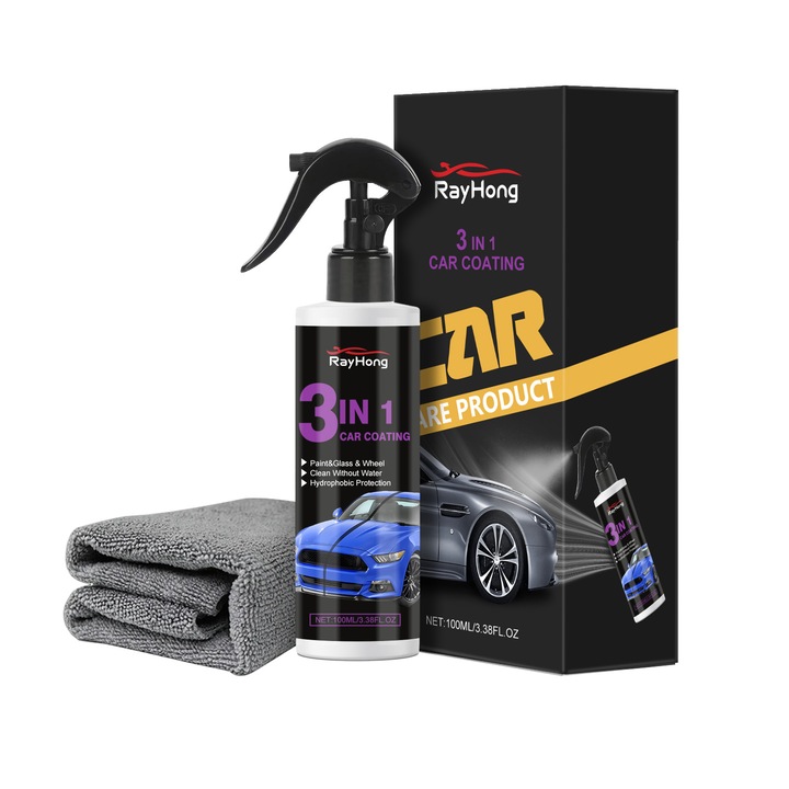 Spray de polish auto 3-in-1 Rayhong, rezistent la praf si pete, set 150g