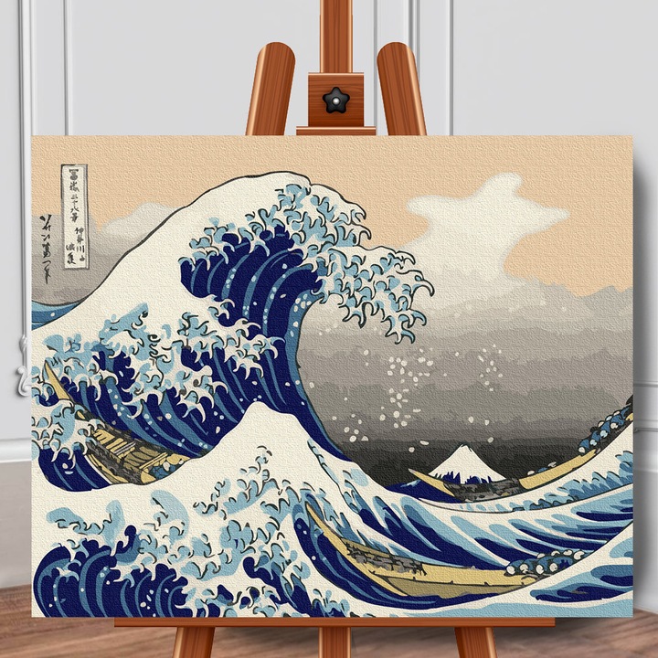 Pictura pe panza Marele val de la Kanagawa Hokusai 40x50 cm