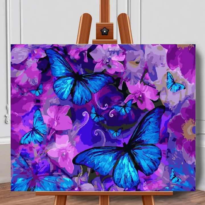 Pictura pe panza Fluturi si flori 40x50 cm