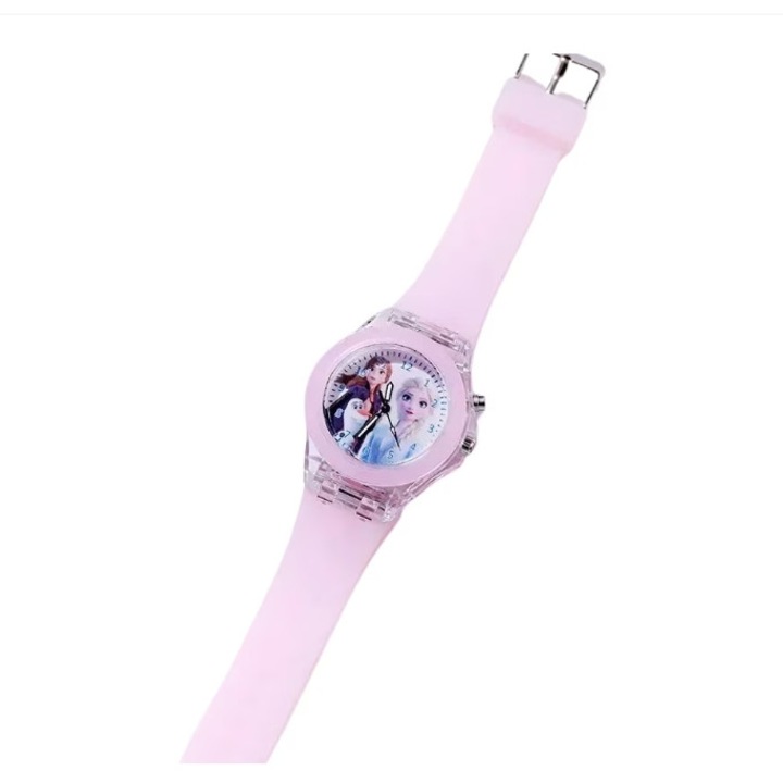 Gyerek karóra, AjieQaQ, szilikon szíjjal, rózsaszín, 3,6 cm, többszínű LED világítás